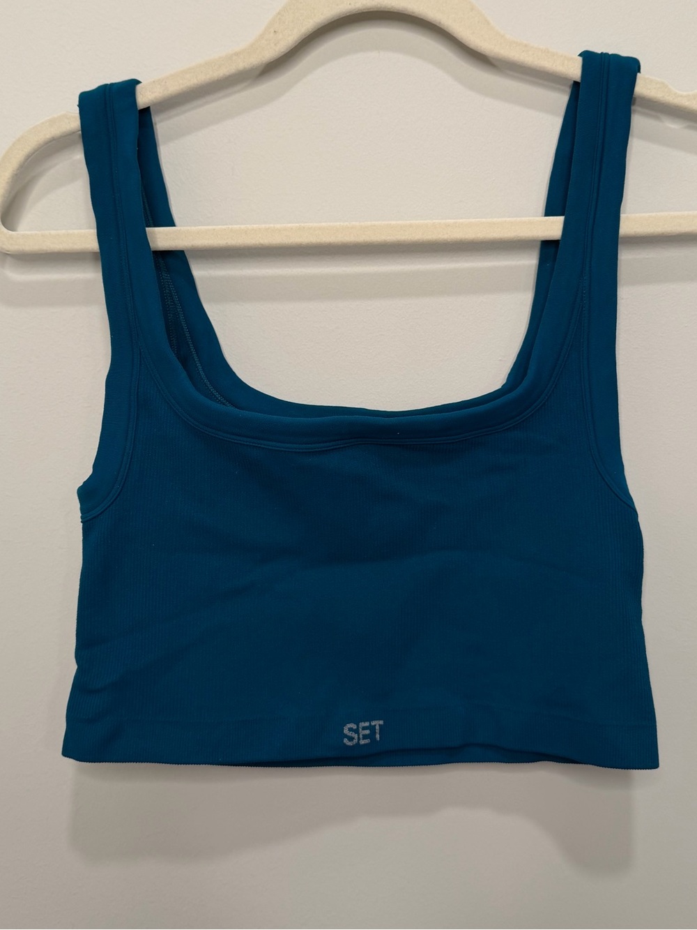 SET Active Teal Ribbed Square Neck Sports Bra Crop Top Size XL